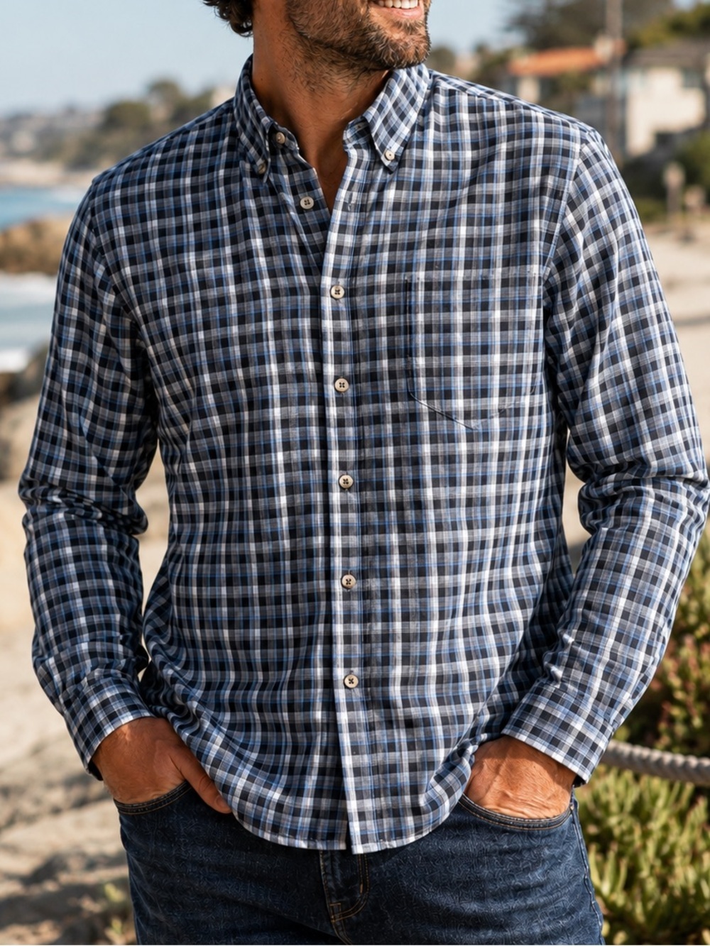 Wrangler Button Up Collared Plaid Shirt Size Small Mens Long Sleeve
